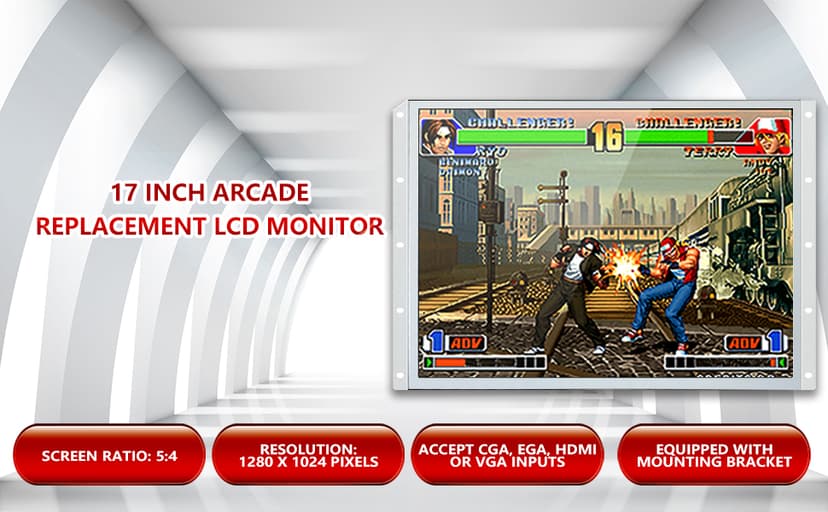 UNICO 17 inch Phoenix Monitor Replacement for Arcade Machine, 1280 * 1024 Pixels Arcade Screen for HDMI/VGA/CG/EGA Retro Game Cabinet