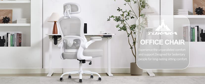 Ergonomic Office Chair,Ultra Thick Office Desk Chair with Adjustable Lumbar Support and Headrest,Spring Cushion,Rocking Function,Flip-up arms,Mesh Computer Chair for Home Office,Grey