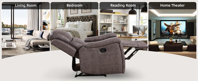 IOMOR Leather Recliner Chair, Manual Recliner Chair for Adults with Overstuffed Arms and Back, Single Sofa Recliner with Cup Holders for Living Room (1, Grey)