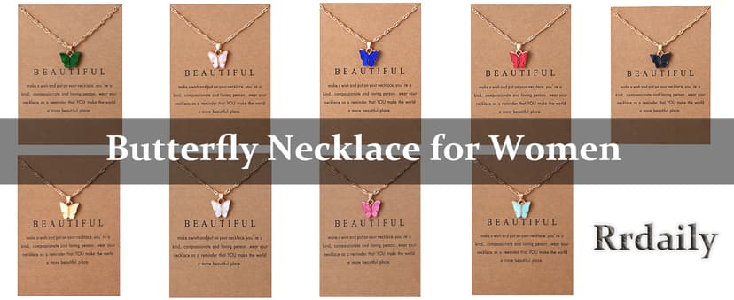 Rrdaily 9 Pcs Dainty Colorful Butterfly Pendant Necklace Set for Women,Bohemian Acrylic Butterfly Chain Necklace Cute Jewelry Gift