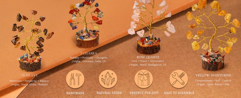 Chakra Healing Crystal Tree Set of 12, Thoughtful Gifts for Women, Office Desk Decoration, Home, Shelf Decor for Positive Energy, Money, Reiki Healing, Good Luck, Birthday Gifts for Mom Love Ones