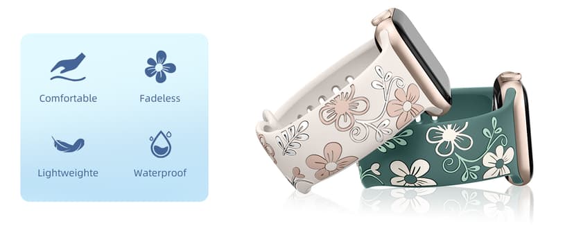 Witzon Floral Band Compatible with Apple Watch Bands For Women 40mm 41mm 38mm 42mm 44mm 45mm 46mm 49mm, Engraved Cute Flower Silicone Dressy Strap for iWatch Series 11 10 9 8 7 6 5 4 3 2 SE Ultra