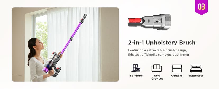 Cuzmok Cordless Stick Vacuum Cleaner - 550W Powerful Cordless Vacuum with HEPA Filter, Up to 50min Runtime & Tangle-Free Lightweight & Detachable Battery for Pet Hair Carpet Hardwood Floor Cleaning