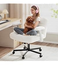 DurayLoly Ergonomic Cross Legged Chair 360° Swivel Meditation Chair with Wheels, Height Adjustable Seat for ADHD, Strong Lumbar Support,Home Office Furniture, Teddy Fabric,White