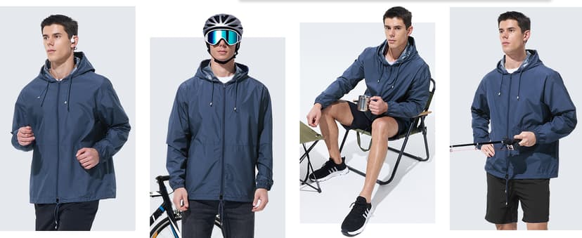 UIQUR Mens Rain Jacket Raincoat Windbreaker Running Waterproof Lightweight Packable with Hood Travel Hiking Cycling