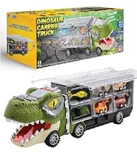 JOYIN 13 in 1 Dinosaur Toys for Kids 3-5, Dinosaur Truck with 12 Pull Back Cars, Birthday Gifts Toys for 3 4 5+ Year Old Boy, Transport Carrier Truck for Toddlers, Christmas Great Gifts for Grandkids