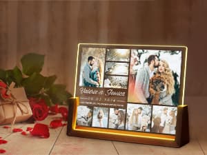 Personalized Best Friend Birthday Gifts for Women, Custom Acrylic Plaque Printed Walnut Picture Frame With LED Night Light, Personalized Christmas Gifts for Friendship, Friend, Women, Besties, BFF