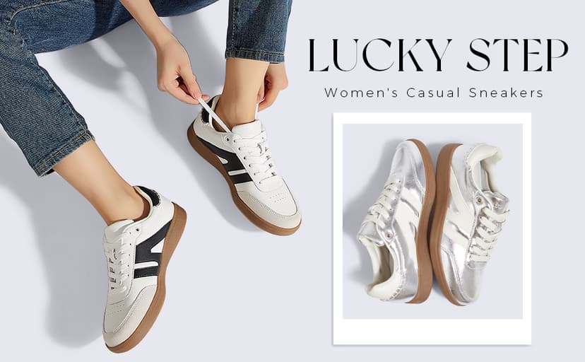 LUCKY STEP Women Classic Retro Gum Sole Fashion Sneakers Casual Tennis Skate Shoe Genuine Leather Walking Footwear Anti Slip Trainers
