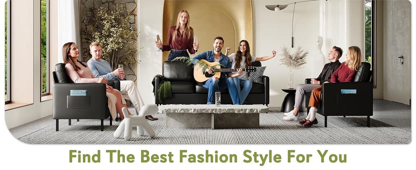 STHOUYN 72" W Faux Leather Black Sofa 3 Seat Couch, Modern Comfy Couch with 2 USB, Small Couches for Living Room Apartment Bedroom Small Spaces, Office(Black (Sofa))