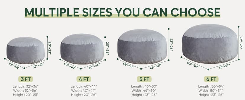 SHOUREN 3 Ft Bean Bag Chair,Memory Foam Bean Bag Chairs for Adults,Bean Bag Sofa for Living Room,Beanbag with Filler Included,Soft Velvet Fabric,Pull-Handle - 3 Foot,Dark Grey
