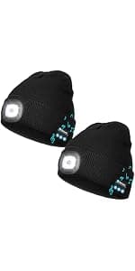Bluetooth Hat with Light Cordless Headphones, USB Rechargeable, Hands-Free Headlamp For Dog Walking, Running, Outdoor Work Wmcaps Bluetooth Beanie with LED Light and Headphones, Christmas Tech Gifts B09DJVT3W3