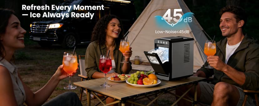 Kismile Portable Countertop Ice Maker Machine, 26lbs Ice in 24Hrs, Self-Cleaning Ice Maker with Selectable Ice Size & Internal Light, Compact Design for Home/Kitchen/Bar