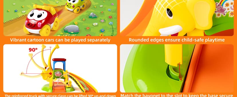 Marstone Toddler Toys for 1 2 Year Old Boys and Girls Gifts: Educational Elephant Slide with 4 Animal Cars Toys for Baby 12-18 Months, First Birthday Present Learning Push Truck Track Ages 1-2