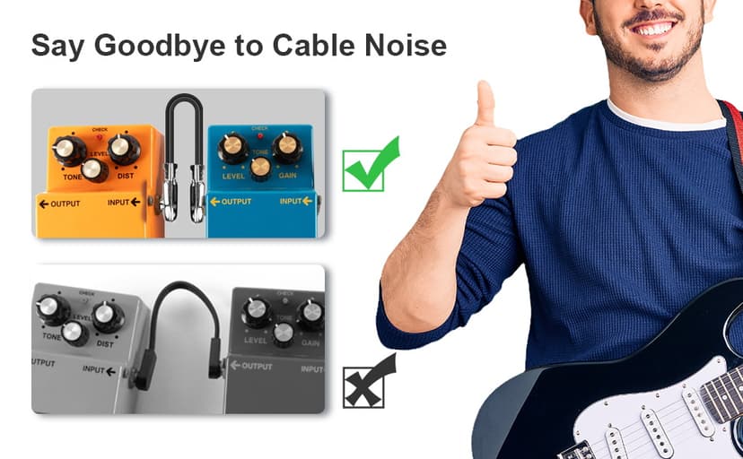 karmiero 3Pcs Guitar Patch Cables, 6'' Guitar Pedal Cables with Metal Right Angle Plug, Premium Pedals Board Patch Cable for Amp/Amplifier, Mixer, Electric Bass