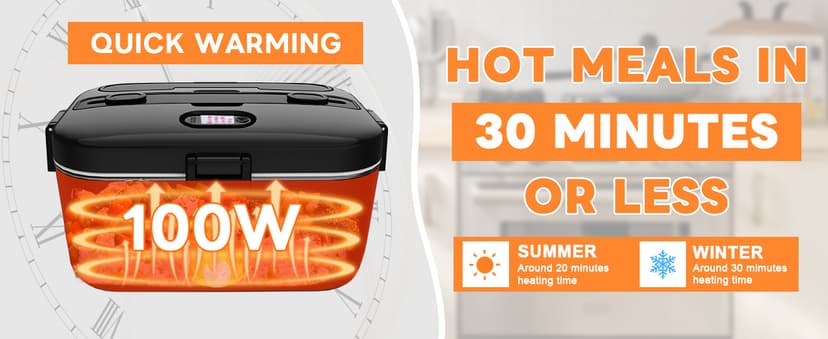 100W Fast Heating, Portable Food Heater for Car, Truck, Office, Work, Travel, Construction Site, Gifts, 12/24V/110-230V DUPASU Electric Lunch Box Food Warmer, 1.8L Heated Lunch Box for Adults B0DXYYP427