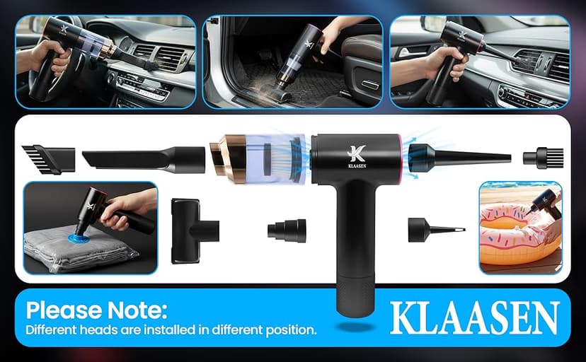 Handheld Car Vacuum Cleaner, Dual Suction 7.5K & 12k Pa, Portable Mini | Blower, Inflator, Deflator and Dustbuster for Car, Home, Kitchen & Office | Black Color