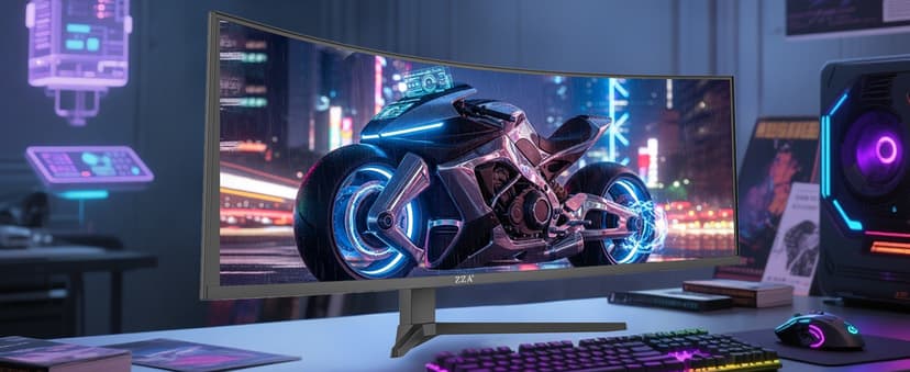 ZZA 49" Curved Gaming Monitor | 5120x1440 Dual QHD, 165Hz/144Hz, 1500R, 32:9 Ultra-Wide, AMD FreeSync, 120% sRGB, Height Adjustable, HDMI 2.1 & DisplayPort 1.4, VESA Mount, Black