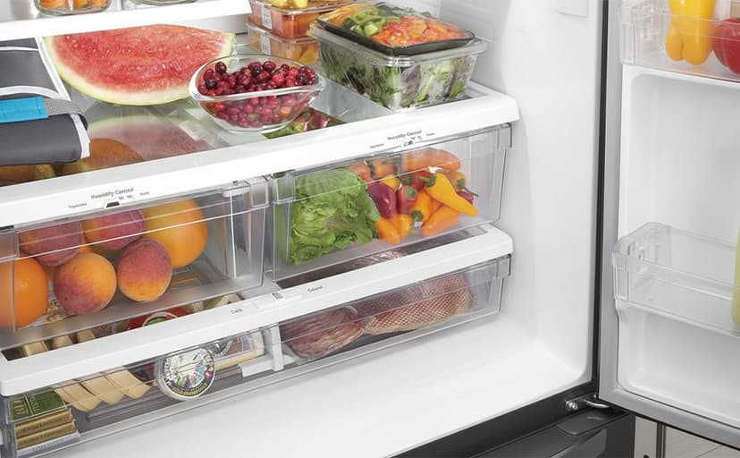 GE GNE27JYMFS 36" French Door Refrigerator with 27 cu. ft. Total Capacity LED Lighting Internal Water Dispenser Spill-Proof Shelves in Fingerprint Resistant Stainless Steel