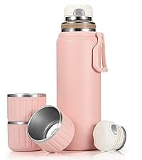 750ml/27 OZ Coffee Thermo with 3 cups, Insulated Water Bottle, Stainless Steel Vacuum Flask Set for Hot and Cold Drinks, Gifts Box
