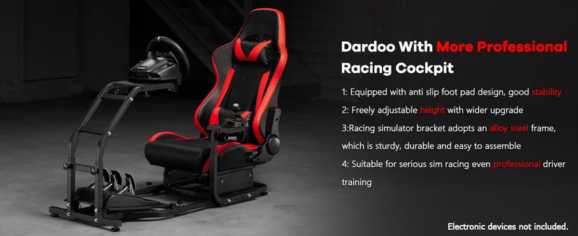 Dardoo G29 Adjustable Gaming Sim Cockpit With Red Seat Fit for Logitech G920 G923, for Thrustmaster T300 Racing Steering Wheel Stand, Not Including Steering Wheel Pedal and Handbrake