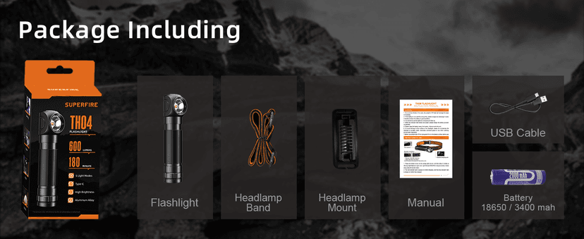 SuperFire SuperFire Rechargeable Headlamp 1000 Lumens - Waterproof Hands-Free Light with 5 Modes & Magnetic Base | Gift for Men, Dads, Outdoorsmen | Camping, Hunting, Work, Emergency (TH04-S)