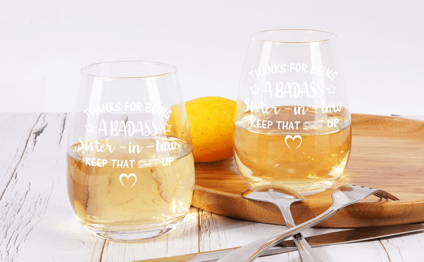 Futtumy Sisters Gifts for Sister-in-law, Thanks for Being A Sister-in-Law Stemless Wine Glass, Funny Mother’s Day Birthday Gift Christmas Gift Thank You Gifts from Soul Sisters, 15oz