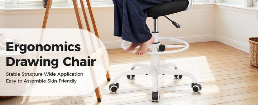 Primy Home Office Drafting Chair - Tall Desk Chair with Flip-up Armrests 3D Lumbar Support, Comfort Drafting Chair with Footrest for Standing Desk, High Chair for Bar Study Work