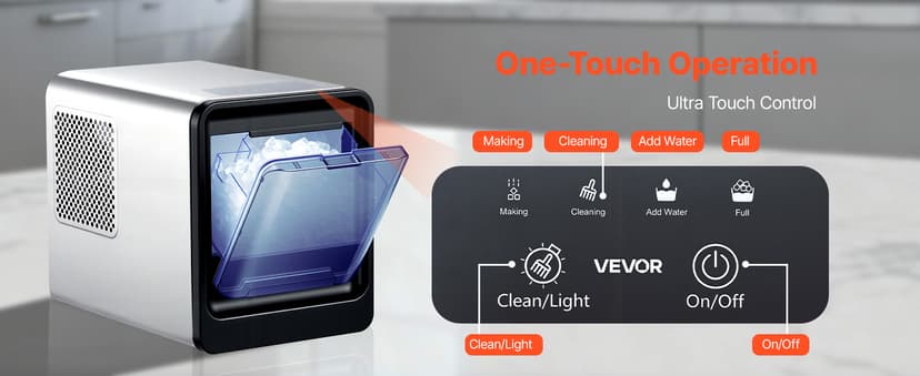 VEVOR Countertop Ice Maker, 33 lbs per Day, Self-Cleaning Portable Machine with Scoop, Drawer-Style Ice Access, Nugget Ice-Making Machine with Chewable ICES for Home, Kitchen, Office, Bar & Party