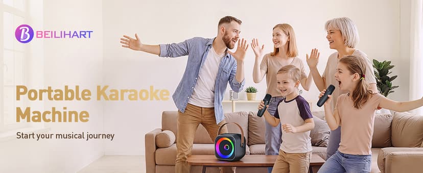 360° Surround Sound,5 Voice Effects,Bluetooth 5.0,LED Lights, TF/USB/AUX, For Kids and Adults, Family Home Party and Gifts Mini Karaoke Machine,Portable Bluetooth Speaker with 2 Wireless Microphones B0CNX6MMK3