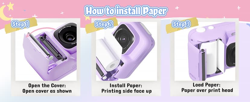 Kids Camera, 1080P Instant Digital Print Camera for Kids, Christmas Birthday Gifts for 4 5 6 7 8 9 10 Year Old Girls Boys, Portable Toy with 32GB SD Card & 3 Rolls Printing Paper, Purple