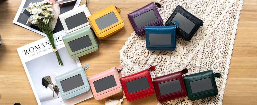 XINNSTAR Small Wallet for Women, Genuine Leather RFID Blocking Credit Card Holder Slim Compact Coin Purse Women's Wallets with ID Window 8 Card Slots