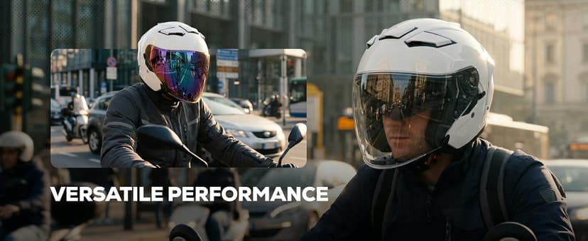 XFMT 3/4 Open Face Motorcycle Helmet Dual Visor Moped Street Bike Scooter Helmet with Internal Sunshield for Adults Men & Women, DOT Approved