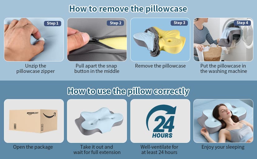 Cerrvical Neck Pillow- Ergonomic Memory Foam Pillows for Sleeping, Dual Ear Relief Zone Contour Pillow, Neck Support Pillows for Side Back &Stomach Sleeper (Blue)