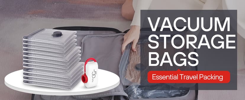 VMstr 12 Pack Vacuum Seal Bags for Clothing Travel, Carry-on Size for Luggage Compression Packing, Space Saver Bags with High Pressure Electric Pump (DC Power)