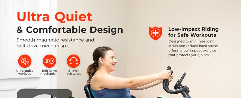 Sunny Health & Fitness Smart Heavy-Duty Recumbent Bike w/Wide Cushioned Seat & Back, Indoor Cycling Machine for Adult/Seniors Home Exercise, Free SunnyFit App Connect, Optional Workout Training Bands