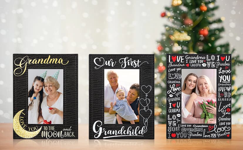 FLYAB First Time Grandparents Picture Frame - Our First Grandchild Leather Photoframe for New Grandparent Christmas Gifts for First Time Grandma Picture Frame Grandparents' Day Gifts
