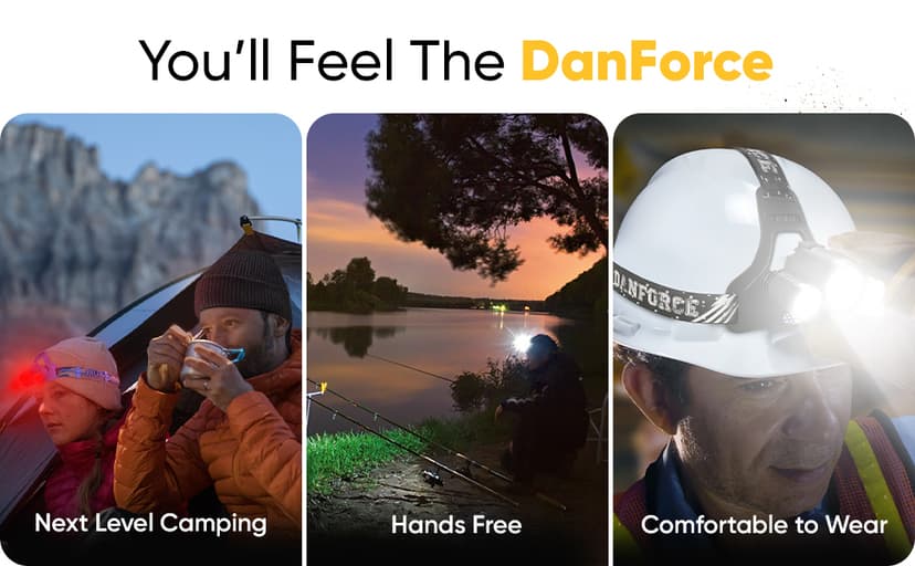 DanForce Camouflaged Headlamp Ultra Bright USB Rechargeable Head lamp. Tactical Head Flashlight Designed Especially for Hunting & Fishing. LED Headlamps LUMINUS 1080 Lumens Headlight with Red Light