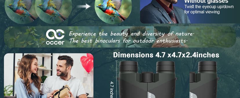 15x30 Compact Binoculars for Adults and Kids - Occer Large View High Powered Binoculars for Bird Watching - Lightweight Easy Focus Binocs with Low Light Vision for Hunting Cruise Ship Travel