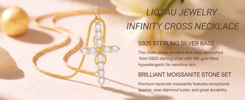 11 Round Moissanites,D-VVS1,Gifts for Christian Women,Religious Faith Jewelry|Anniversary Birthday Gifts for Wife Her w/LED Infinity Moissanite Cross Necklace for Women|S925 18K Gold Filled B0GVN8C6P5