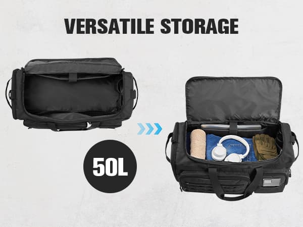 G4Free 3-in-1 Travel Duffle Bag for Men and Women, 50L Large Gym Sports Bags Tactical Military Duffle Backpack with Shoes Compartment and Wet Pocket (Black)