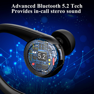 Bluetooth 5.2 Headset, Single Ear Earpiece Earphone with Mic, Hook, Noise Cancelling Headset for Business, Trucker, Driver, Wireless Bone Conduction Headphone with Ear Caps (S/M/L) for iPhone Android