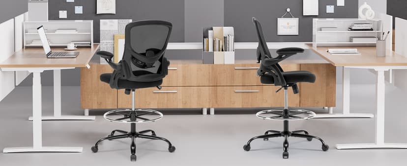 Drafting Chair, Tall Office Chair for Standing Desk, Ergonomic Standing Desk Chair with Flip-up Armrests, Counter Height Office Chair with Footrest and Adjustable Lumbar Support