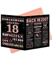 18th Birthday Card, 18th Birthday Decorations for Girls Boys, 18th Birthday Gifts for Son Daughter, Back in 2007 Birthday Card, Black Gold