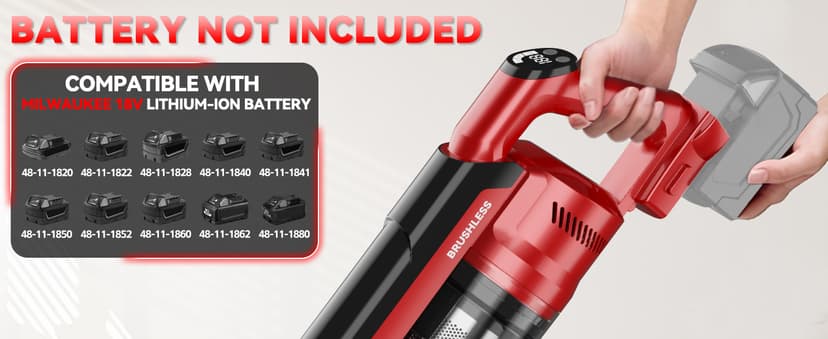 350W Cordless Vacuum Cleaner for Milwaukee M18 Battery, 35kPa Brushless Lightweight Stick Vacuum with 3 Mode Suction, 6 in 1 Stick Vacuum Cleaner with HEPA for Floor, Carpet, Car, Battery Not Included
