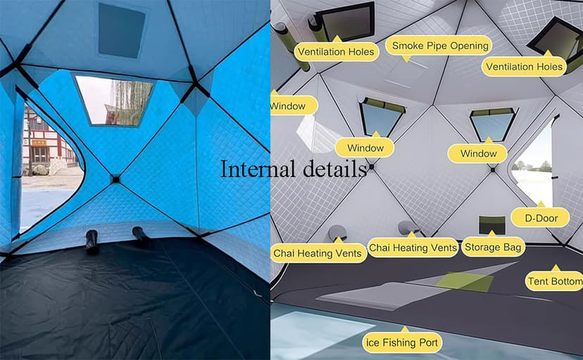 8-12Person Ice Fishing Tent with Stove Jack and Floor Portable ICES Fishings Shelter 210D Insulated Layer Oxford Cloth Hexagon Shanty Pop-Up Fish Tent for Winter Camping Fishing