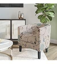 BELLEZE Living Room Chair, Linen Round Accent Barrel Chair, Club Tub Sofa Chair for Bedroom, Corner Chair with Flared Legs and Cozy Soft Padding - Highland (Floral Print)