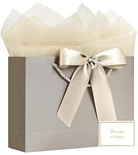 JMANNI Gift Bag, 1PCS Gift Bags Large with Ribbon and 1 Greeting Cards 2 Tissue Paper, Portable Paper Gift Bag with Handles, Birthday Gift Bags,Present Bags for Wedding Party Mothers Day