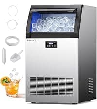 EUHOMY 15" W Commercial Under Counter Ice Maker Machine, 90 Lb/Day Auto-Cleaning & 24H Timer, Gravity Drainage,Stainless Steel Built-in Freestanding Ice Maker, 24 Lb Bin, Ideal for Commercial & Home