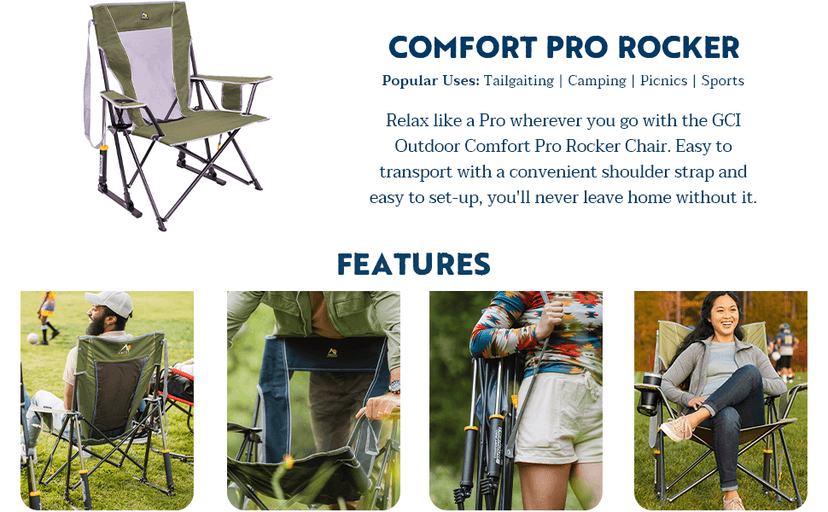 GCI Outdoor Comfort Pro Rocker Collapsible Rocking Chair & Outdoor Camping Chair, Indigo Blue