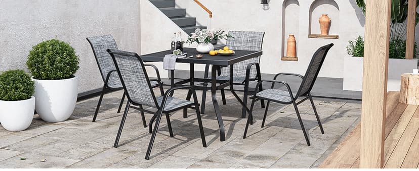 Patio Chairs Set of 6, Stackable Outdoor Dining Chairs for All Weather Textilene Fabric & Metal Frame, Outdoor Chairs Set for Backyard Deck Garden